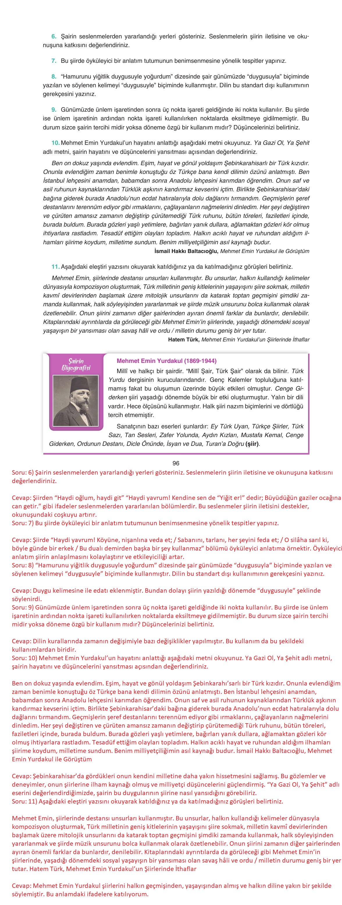 11. Sınıf Gizem Yayıncılık Edebiyat Ders Kitabı Sayfa 96 Cevapları