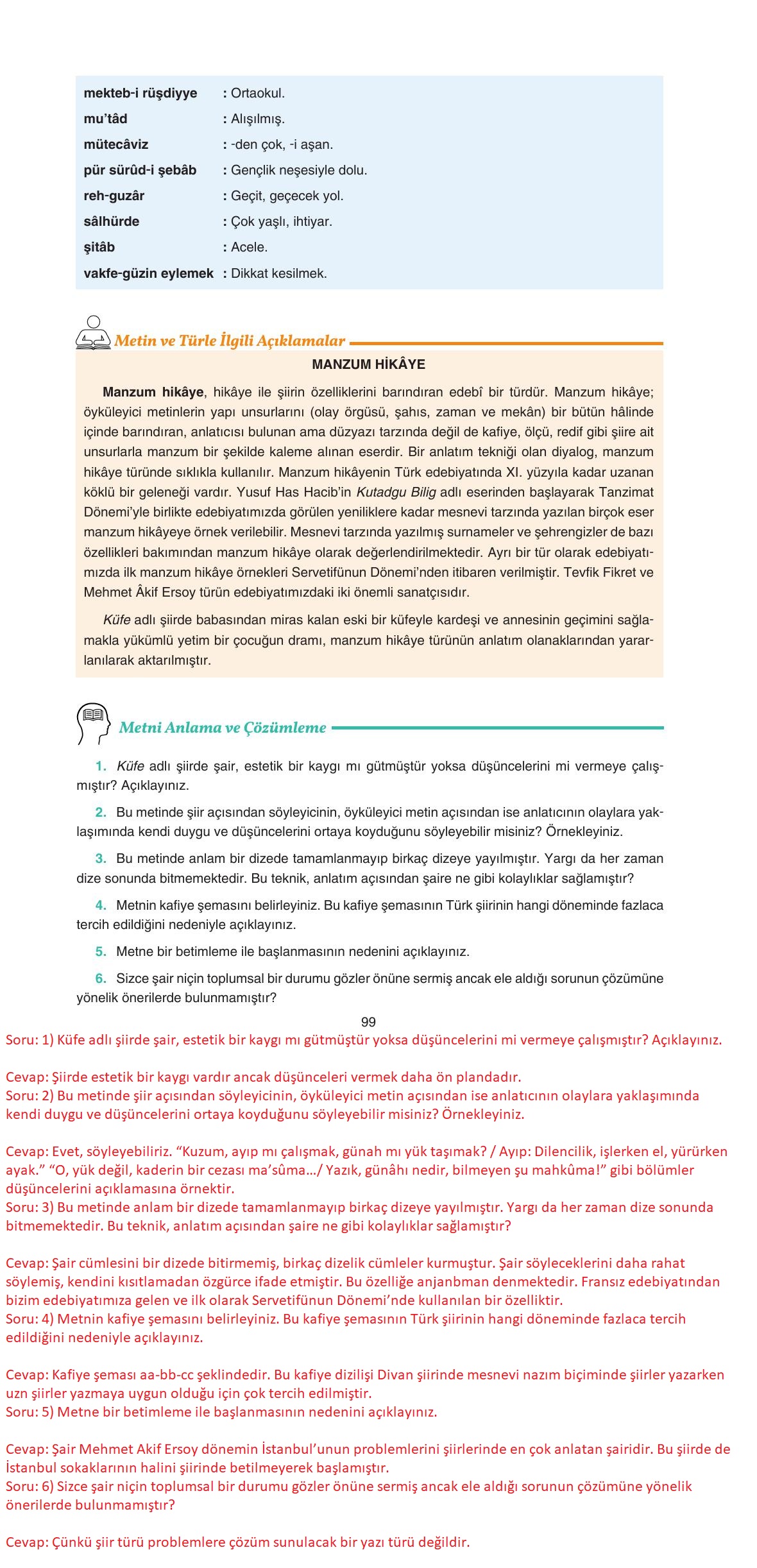 11. Sınıf Gizem Yayıncılık Edebiyat Ders Kitabı Sayfa 99 Cevapları