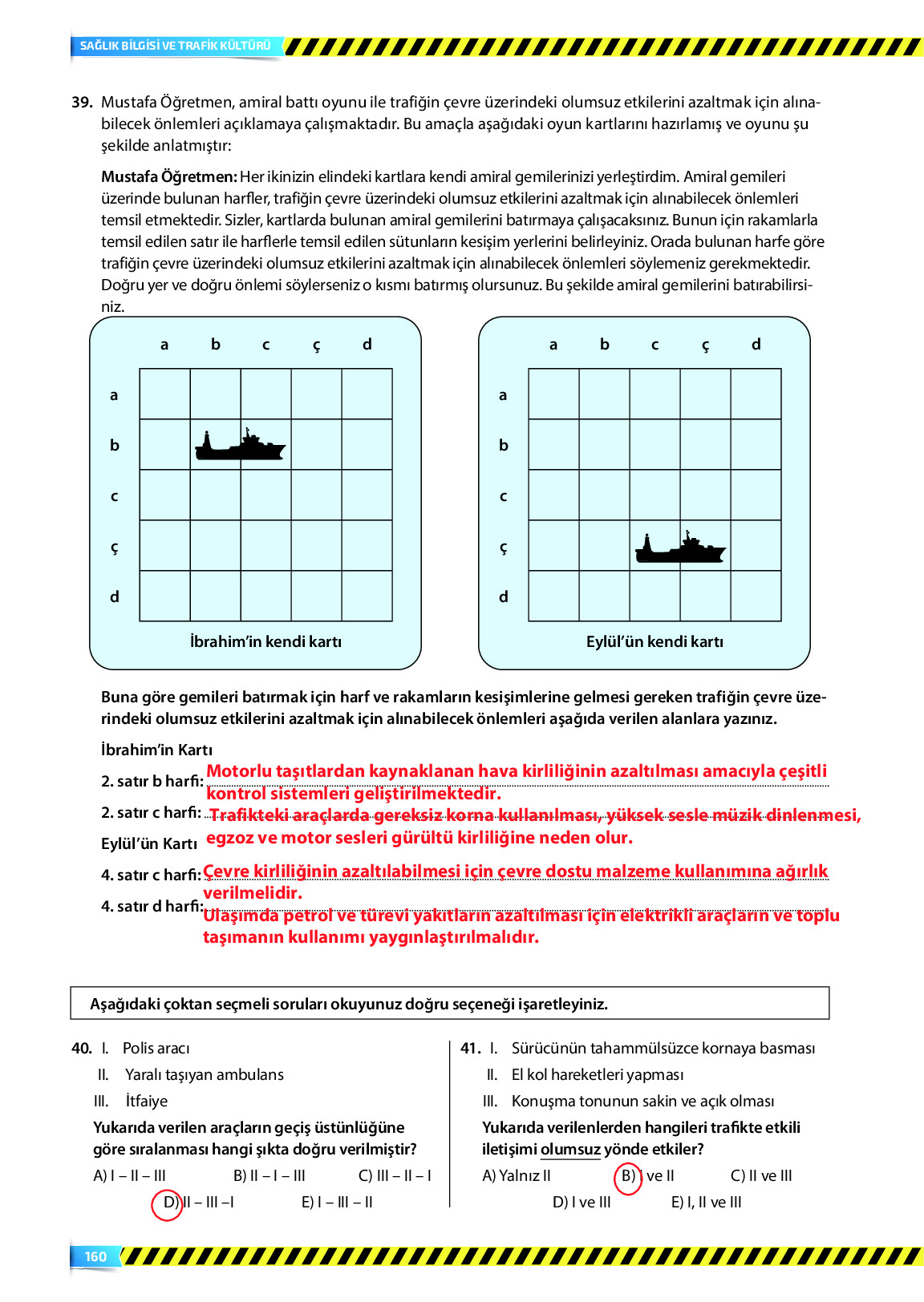 9. Sınıf Meb Yayınları Sağlık Bilgisi Ve Trafik Kültürü Ders Kitabı Sayfa 160 Cevapları