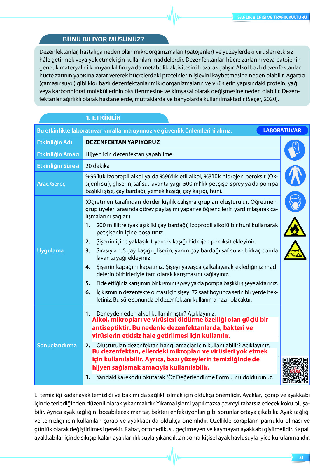 9. Sınıf Meb Yayınları Sağlık Bilgisi Ve Trafik Kültürü Ders Kitabı Sayfa 31 Cevapları