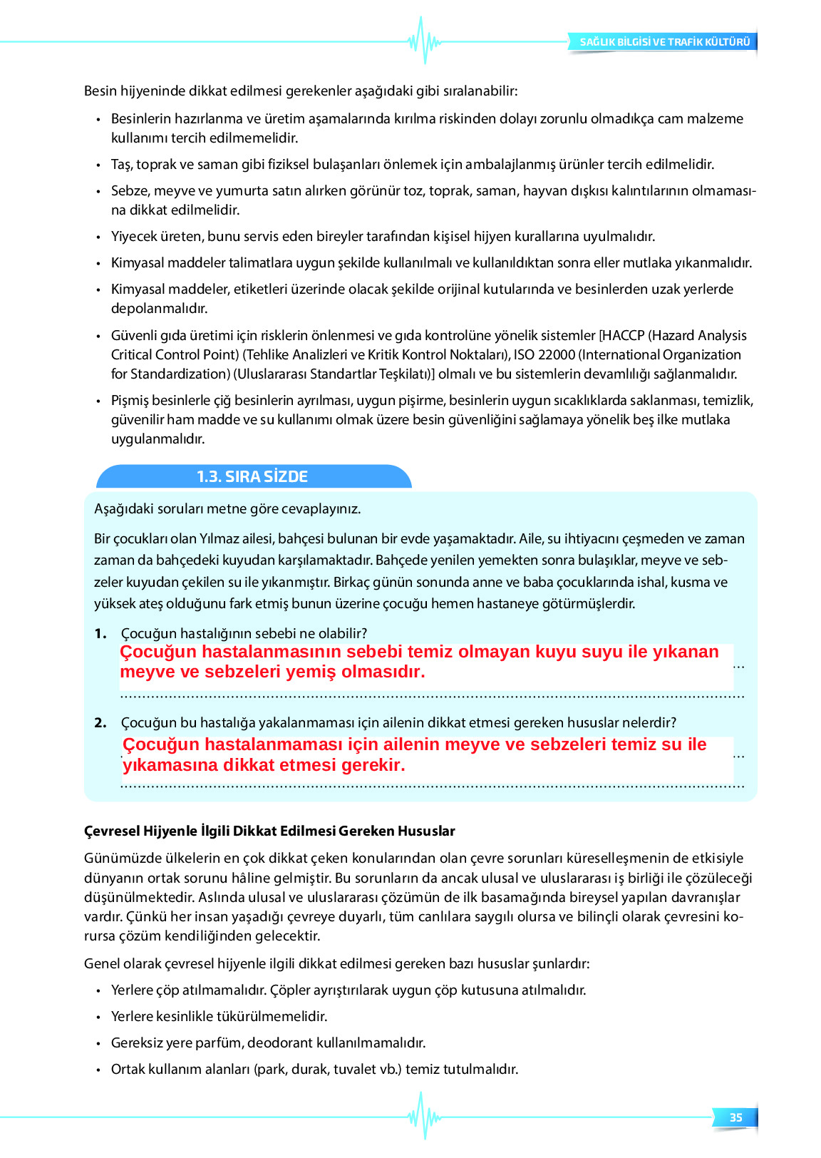 9. Sınıf Meb Yayınları Sağlık Bilgisi Ve Trafik Kültürü Ders Kitabı Sayfa 35 Cevapları