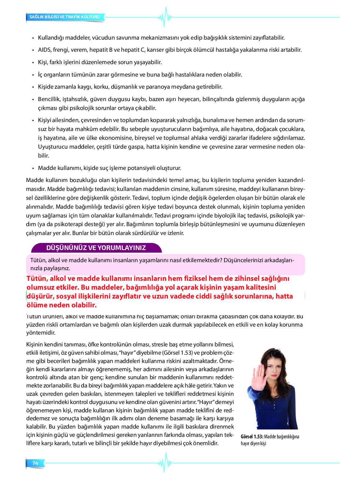 9. Sınıf Meb Yayınları Sağlık Bilgisi Ve Trafik Kültürü Ders Kitabı Sayfa 74 Cevapları
