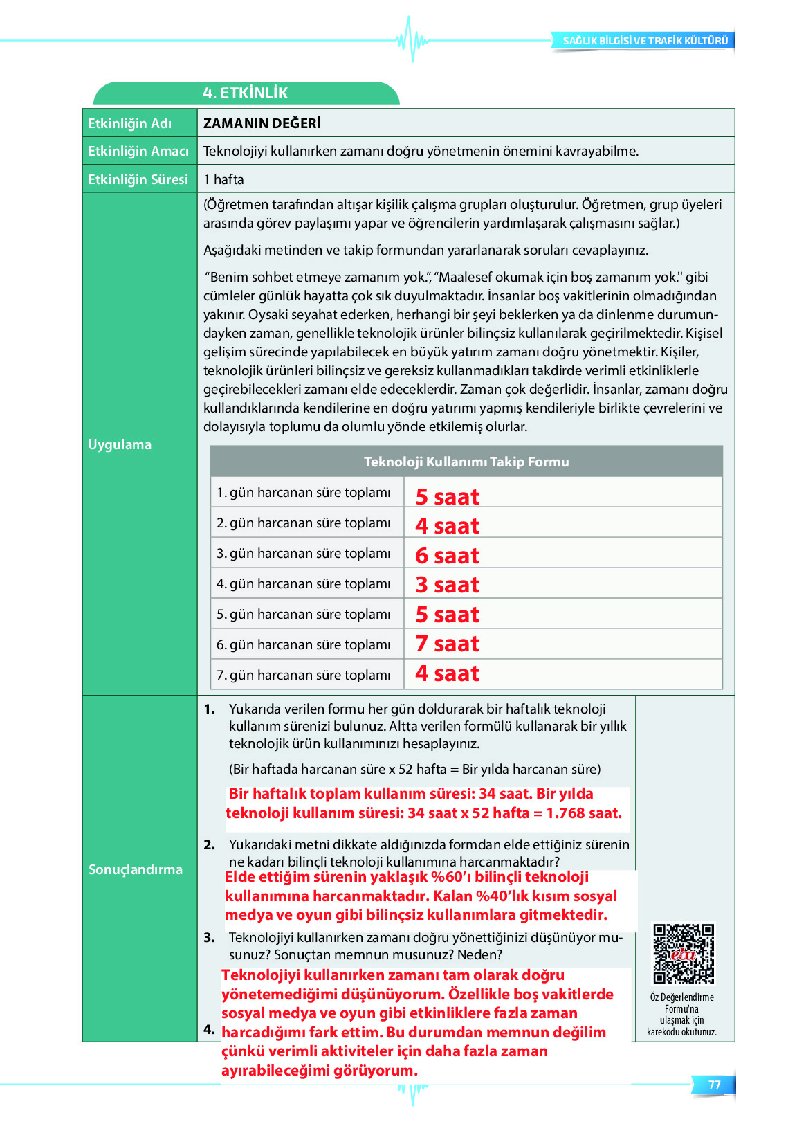 9. Sınıf Meb Yayınları Sağlık Bilgisi Ve Trafik Kültürü Ders Kitabı Sayfa 77 Cevapları