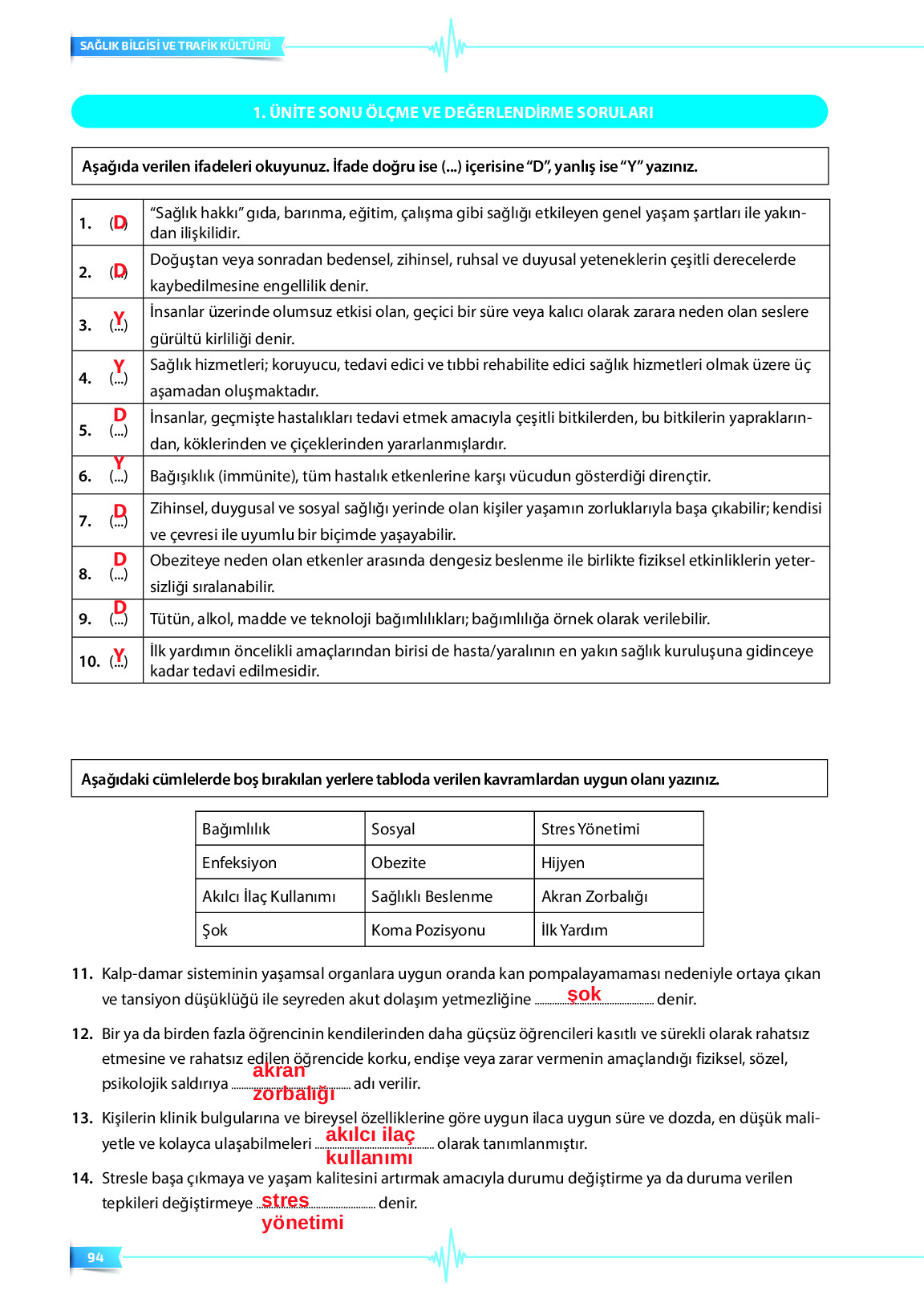 9. Sınıf Meb Yayınları Sağlık Bilgisi Ve Trafik Kültürü Ders Kitabı Sayfa 94 Cevapları 9. Sınıf Meb Yayınları Sağlık Bilgisi Ve Trafik Kültürü Ders Kitabı Sayfa 94 Cevapları