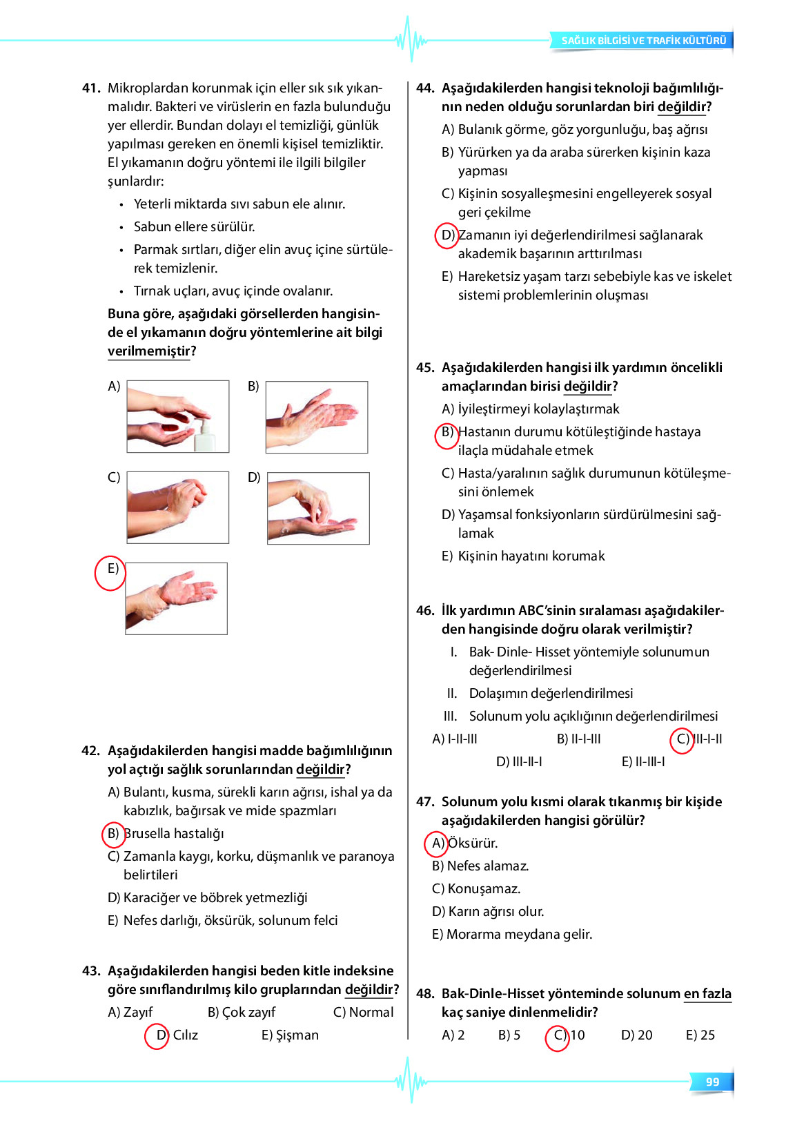 9. Sınıf Meb Yayınları Sağlık Bilgisi Ve Trafik Kültürü Ders Kitabı Sayfa 99 Cevapları