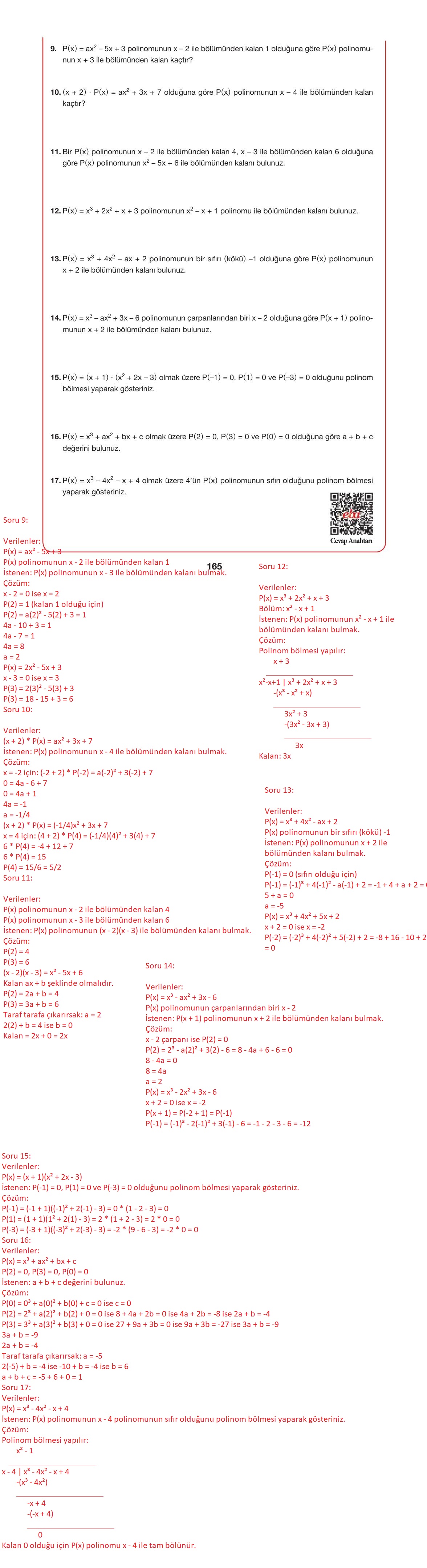 10. Sınıf Hecce Yayıncılık Matematik Ders Kitabı Sayfa 165 Cevapları 10. Sınıf Hecce Yayıncılık Matematik Ders Kitabı Sayfa 165 Cevapları