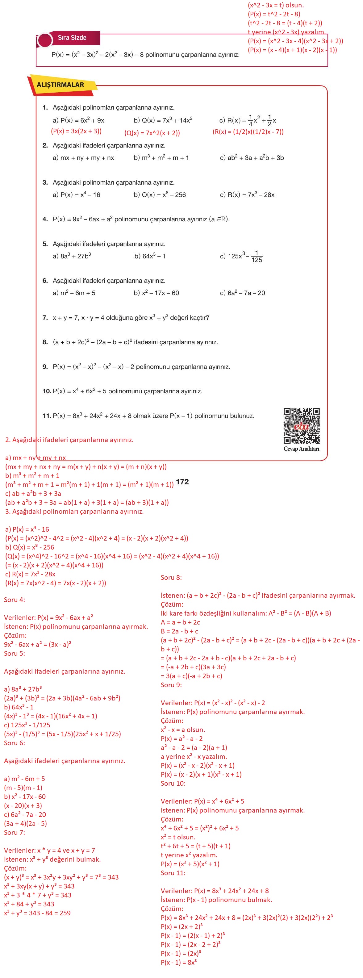 10. Sınıf Hecce Yayıncılık Matematik Ders Kitabı Sayfa 172 Cevapları