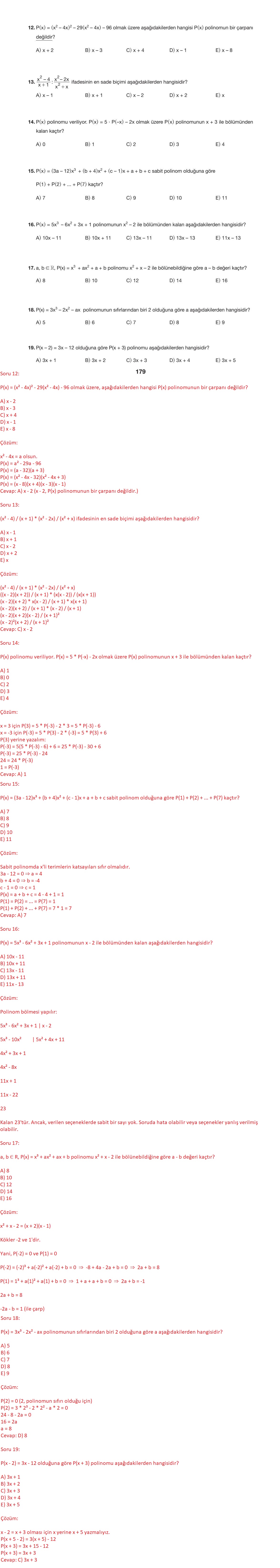 10. Sınıf Hecce Yayıncılık Matematik Ders Kitabı Sayfa 179 Cevapları 10. Sınıf Hecce Yayıncılık Matematik Ders Kitabı Sayfa 179 Cevapları