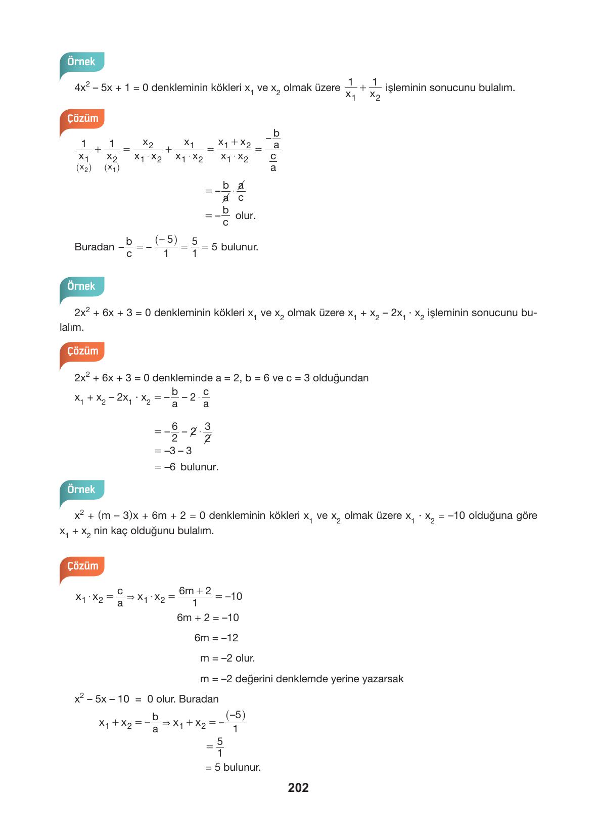 10. Sınıf Hecce Yayıncılık Matematik Ders Kitabı Sayfa 202 Cevapları