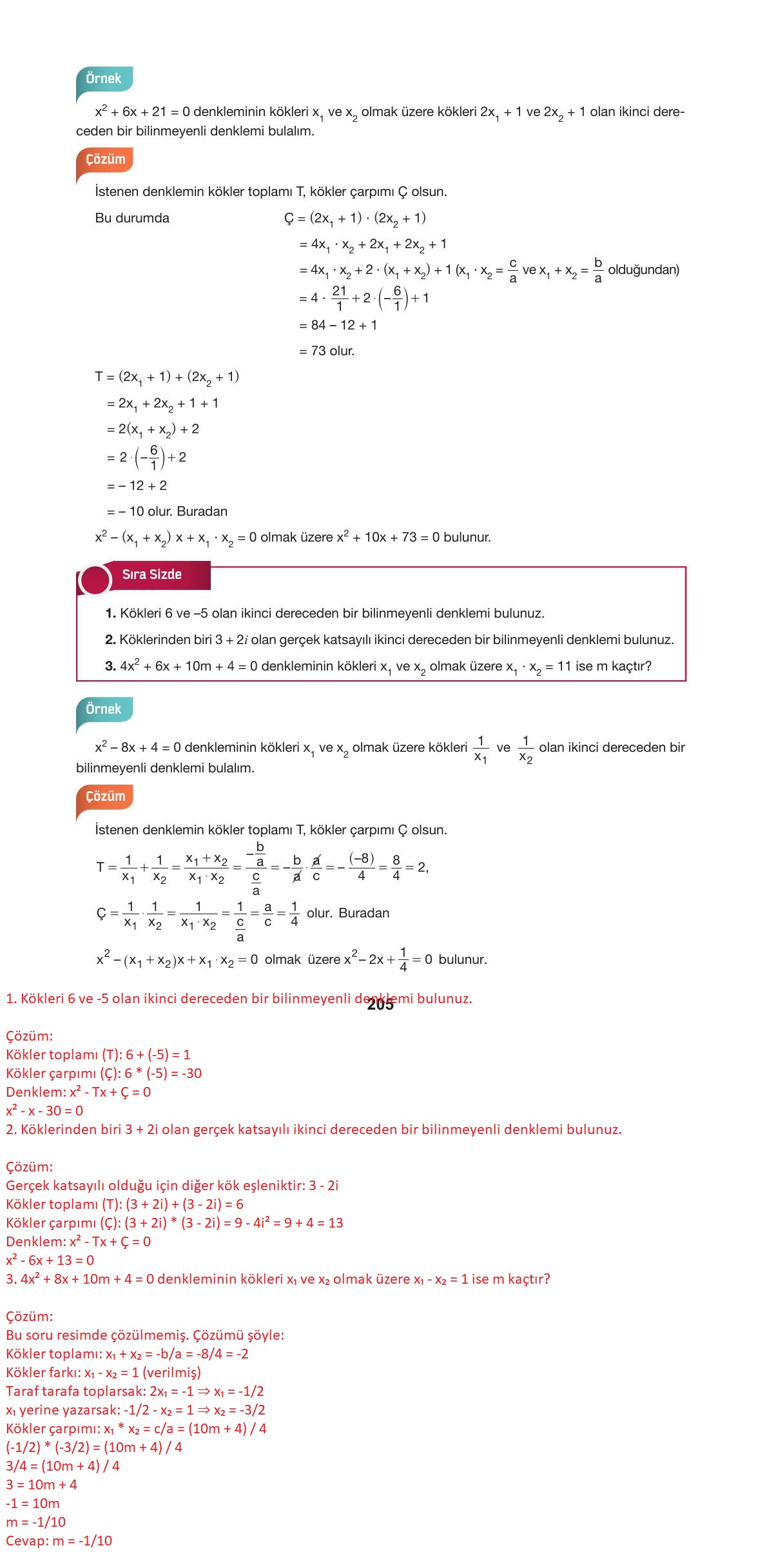 10. Sınıf Hecce Yayıncılık Matematik Ders Kitabı Sayfa 205 Cevapları 10. Sınıf Hecce Yayıncılık Matematik Ders Kitabı Sayfa 205 Cevapları