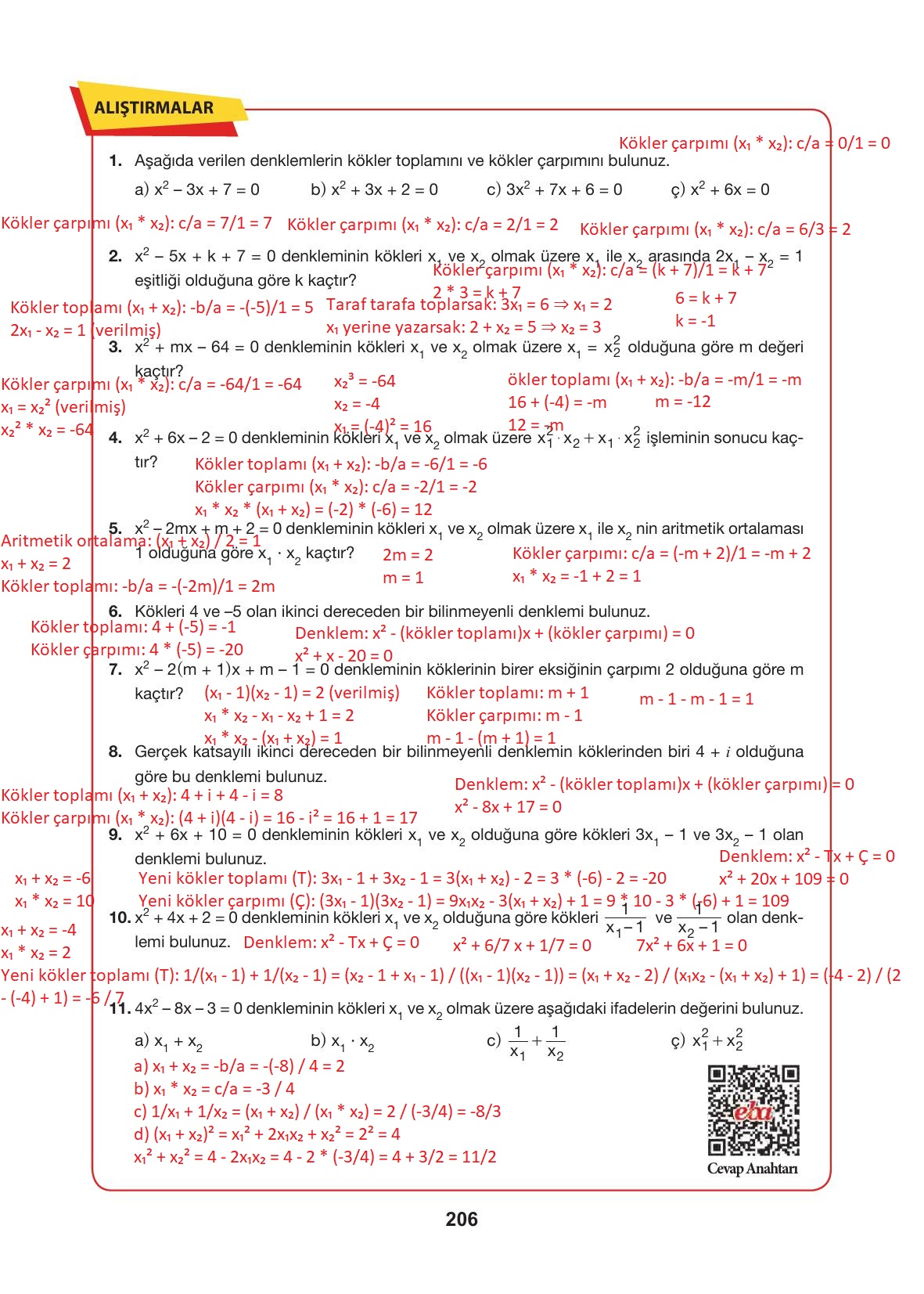 10. Sınıf Hecce Yayıncılık Matematik Ders Kitabı Sayfa 206 Cevapları 10. Sınıf Hecce Yayıncılık Matematik Ders Kitabı Sayfa 206 Cevapları