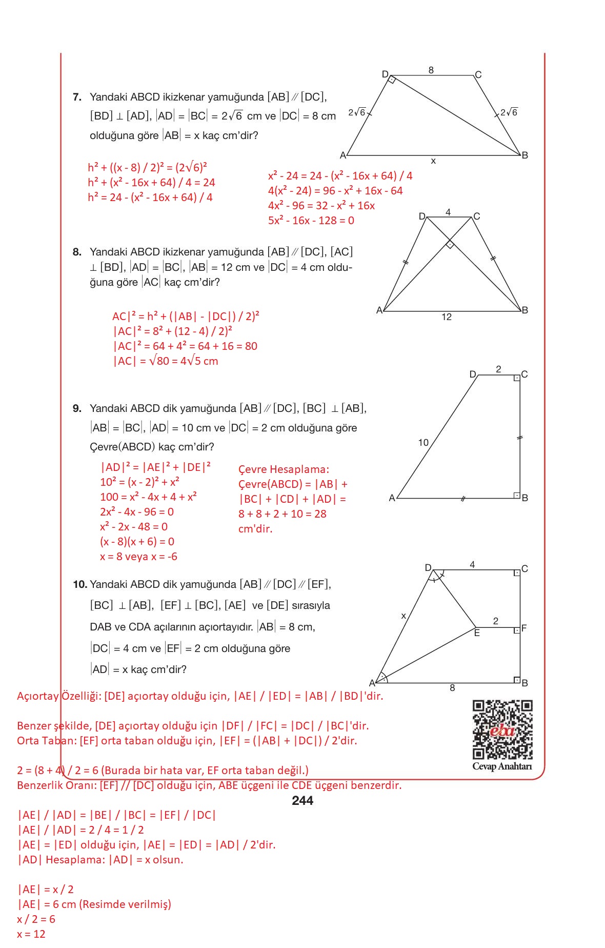 10. Sınıf Hecce Yayıncılık Matematik Ders Kitabı Sayfa 244 Cevapları