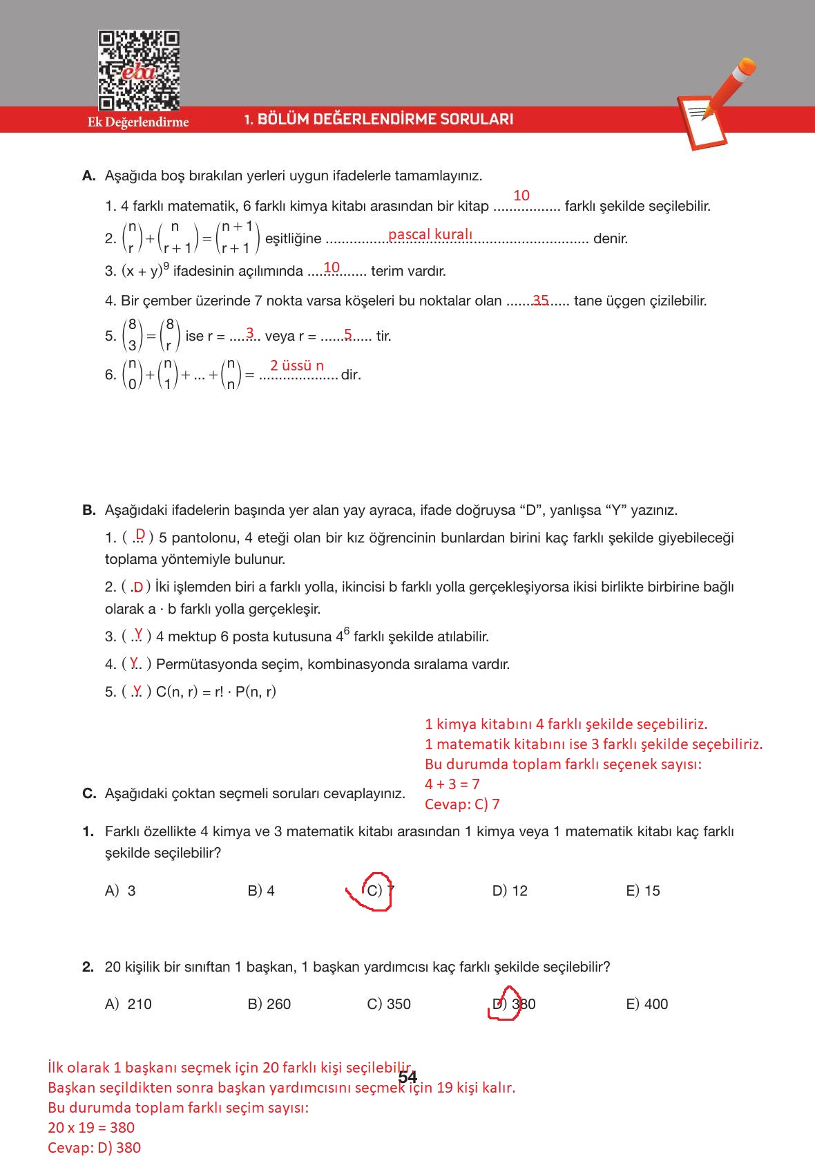 10. Sınıf Hecce Yayıncılık Matematik Ders Kitabı Sayfa 54 Cevapları