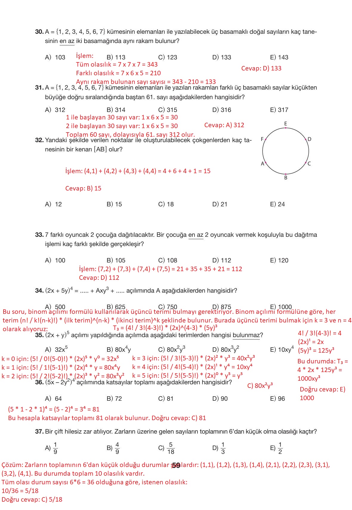10. Sınıf Hecce Yayıncılık Matematik Ders Kitabı Sayfa 59 Cevapları