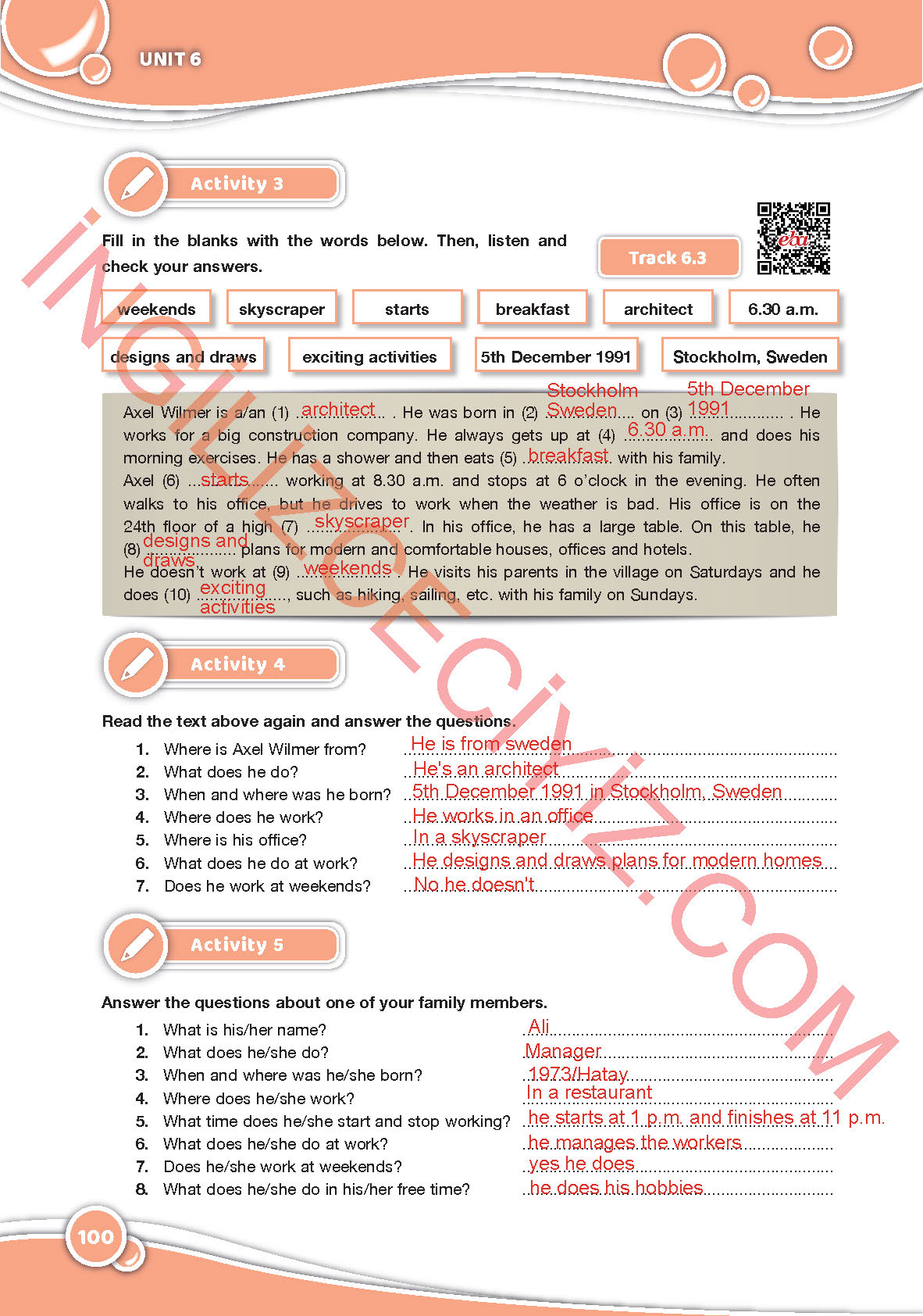 6. Sınıf Özgün Yayınları İngilizce Ders Kitabı Sayfa 100 Cevapları