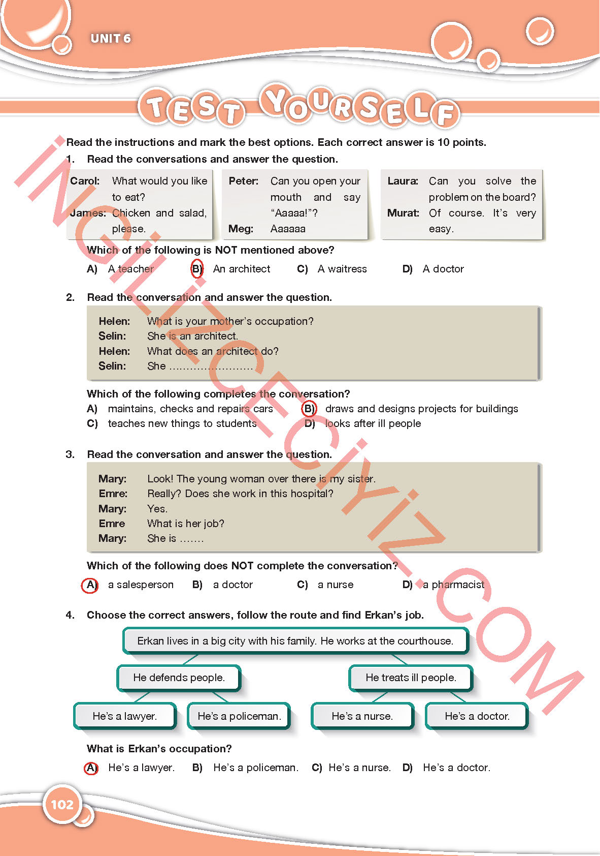 6. Sınıf Özgün Yayınları İngilizce Ders Kitabı Sayfa 102 Cevapları