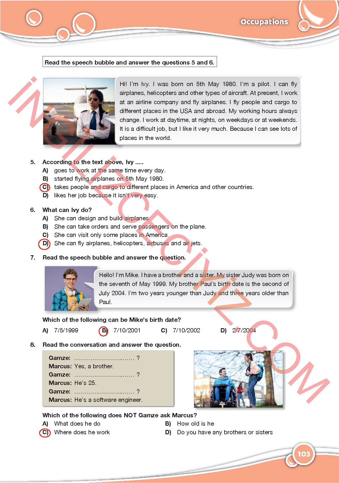 6. Sınıf Özgün Yayınları İngilizce Ders Kitabı Sayfa 103 Cevapları