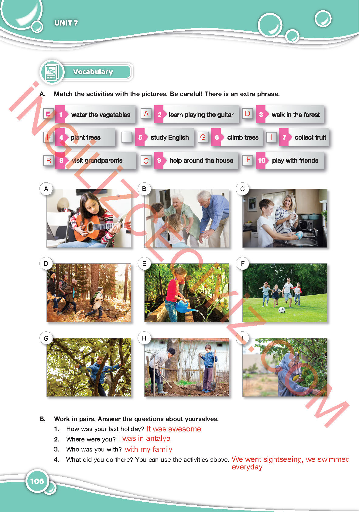 6. Sınıf Özgün Yayınları İngilizce Ders Kitabı Sayfa 106 Cevapları