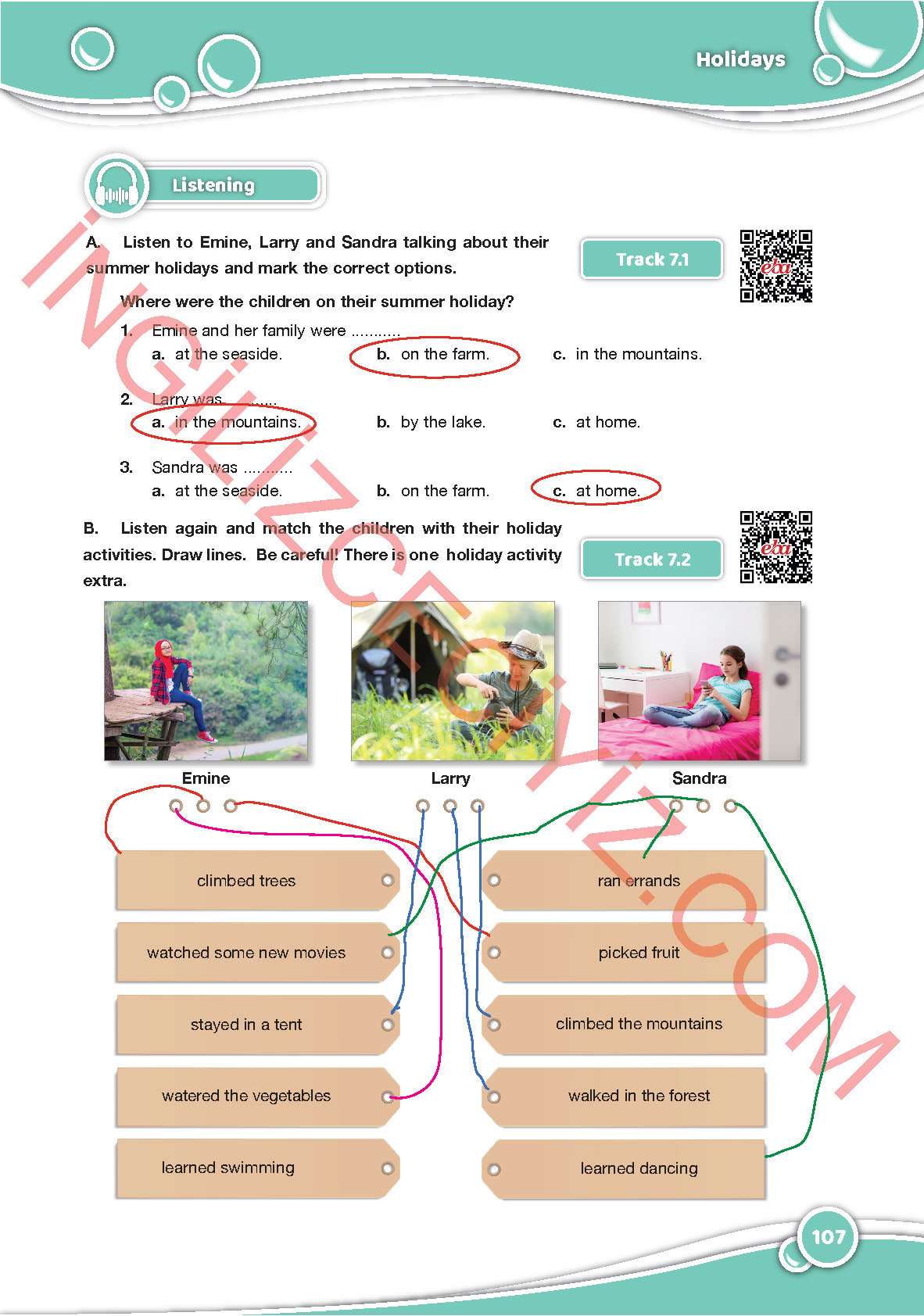 6. Sınıf Özgün Yayınları İngilizce Ders Kitabı Sayfa 107 Cevapları