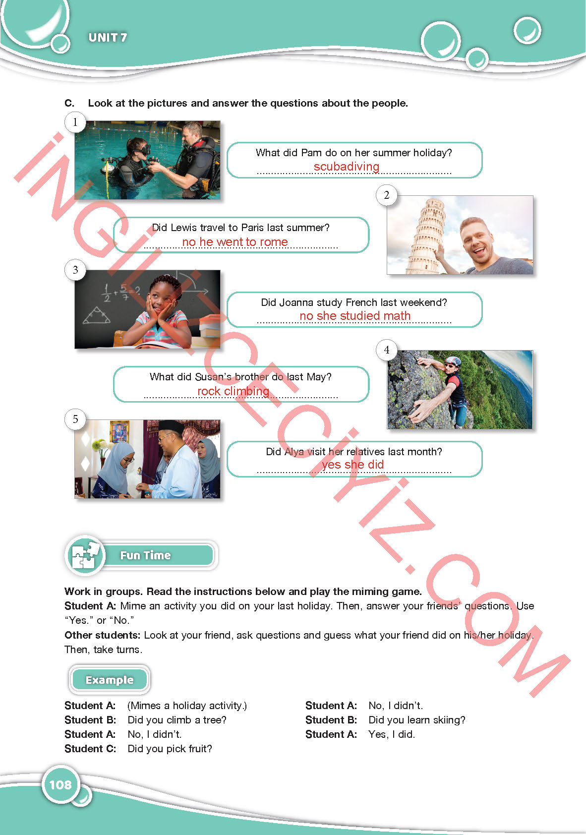 6. Sınıf Özgün Yayınları İngilizce Ders Kitabı Sayfa 108 Cevapları