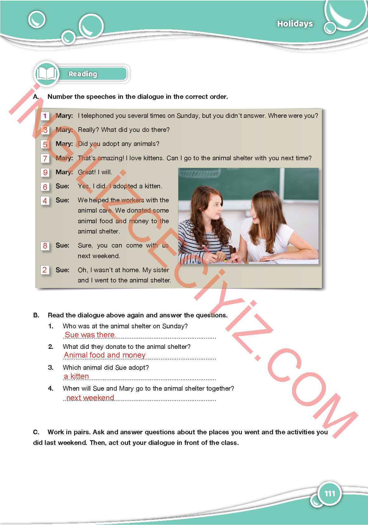 6. Sınıf Özgün Yayınları İngilizce Ders Kitabı Sayfa 111 Cevapları