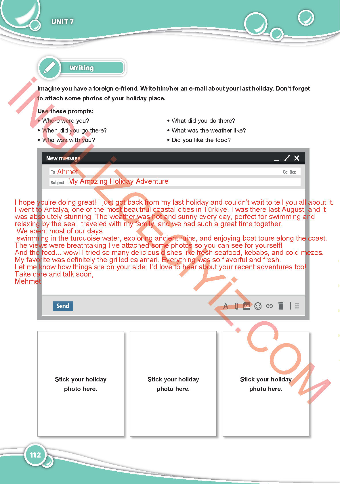 6. Sınıf Özgün Yayınları İngilizce Ders Kitabı Sayfa 112 Cevapları