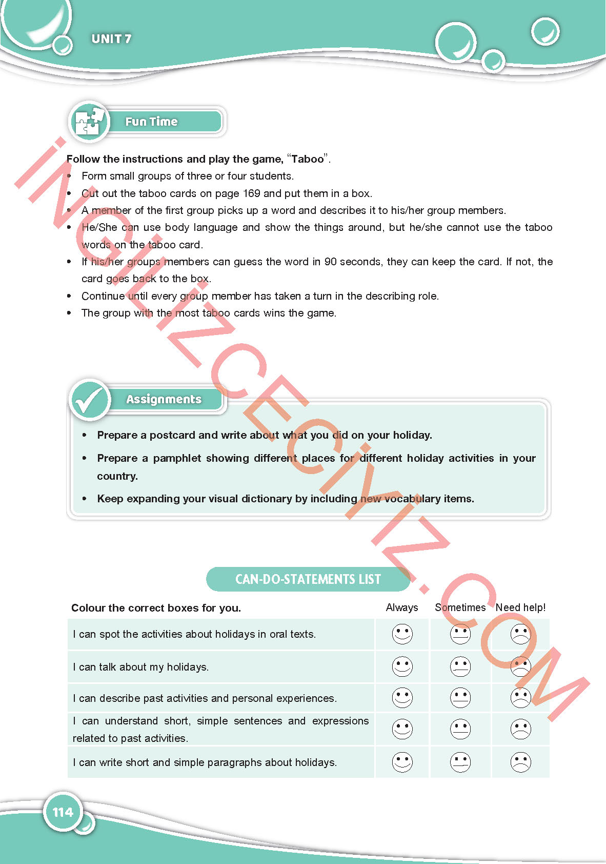 6. Sınıf Özgün Yayınları İngilizce Ders Kitabı Sayfa 114 Cevapları