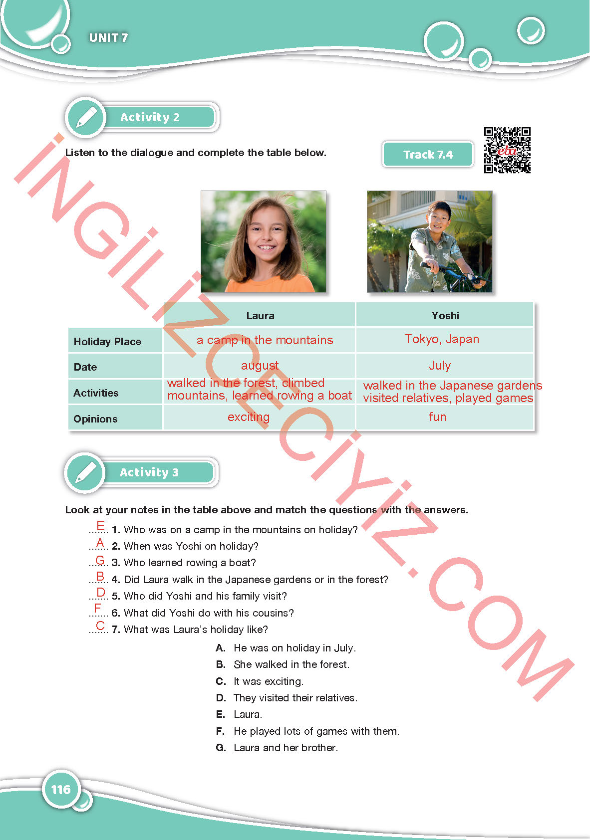 6. Sınıf Özgün Yayınları İngilizce Ders Kitabı Sayfa 116 Cevapları