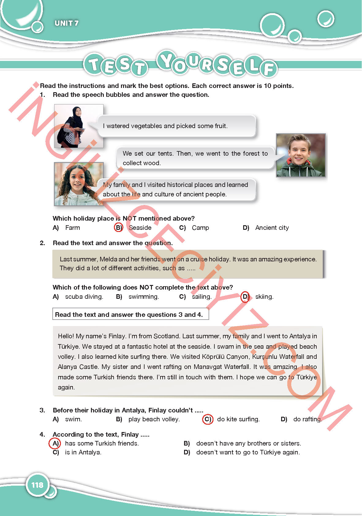 6. Sınıf Özgün Yayınları İngilizce Ders Kitabı Sayfa 118 Cevapları