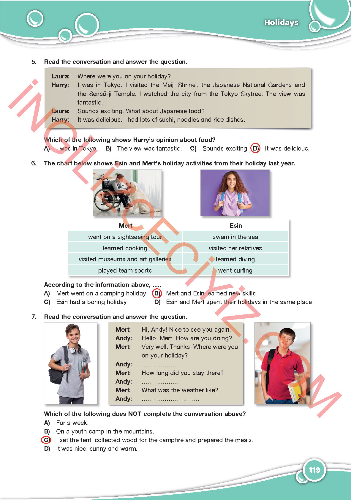 6. Sınıf Özgün Yayınları İngilizce Ders Kitabı Sayfa 119 Cevapları