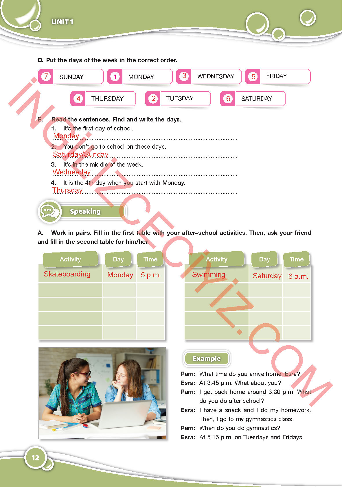 6. Sınıf Özgün Yayınları İngilizce Ders Kitabı Sayfa 12 Cevapları