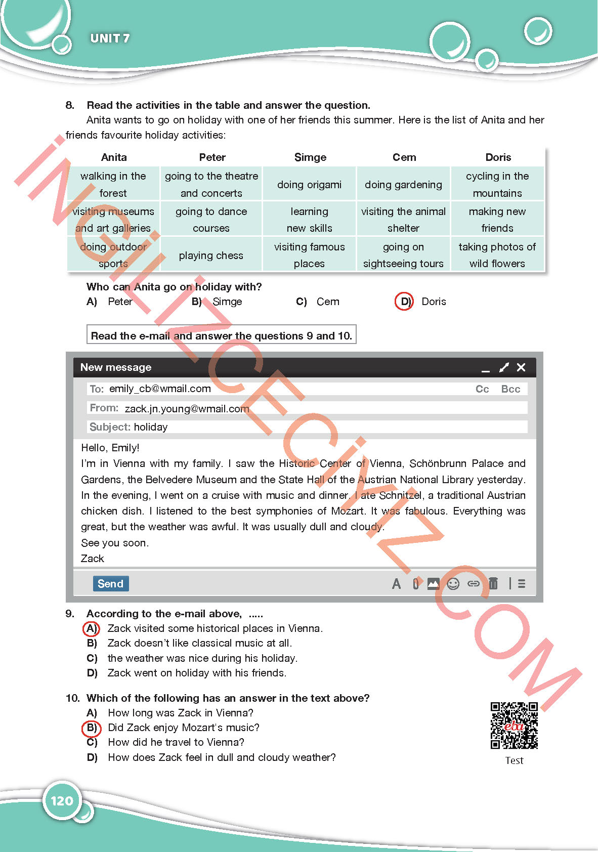 6. Sınıf Özgün Yayınları İngilizce Ders Kitabı Sayfa 120 Cevapları