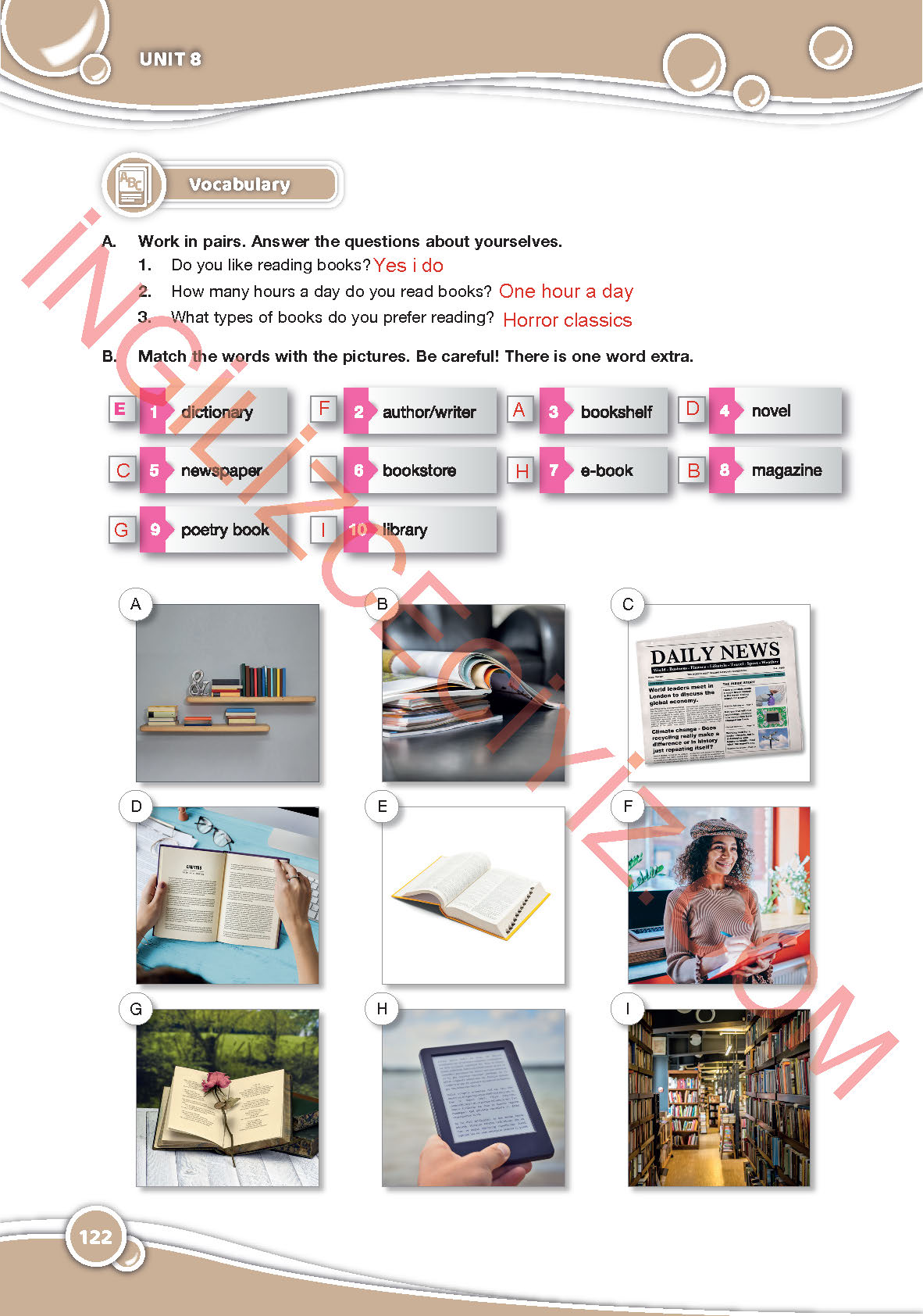 6. Sınıf Özgün Yayınları İngilizce Ders Kitabı Sayfa 122 Cevapları