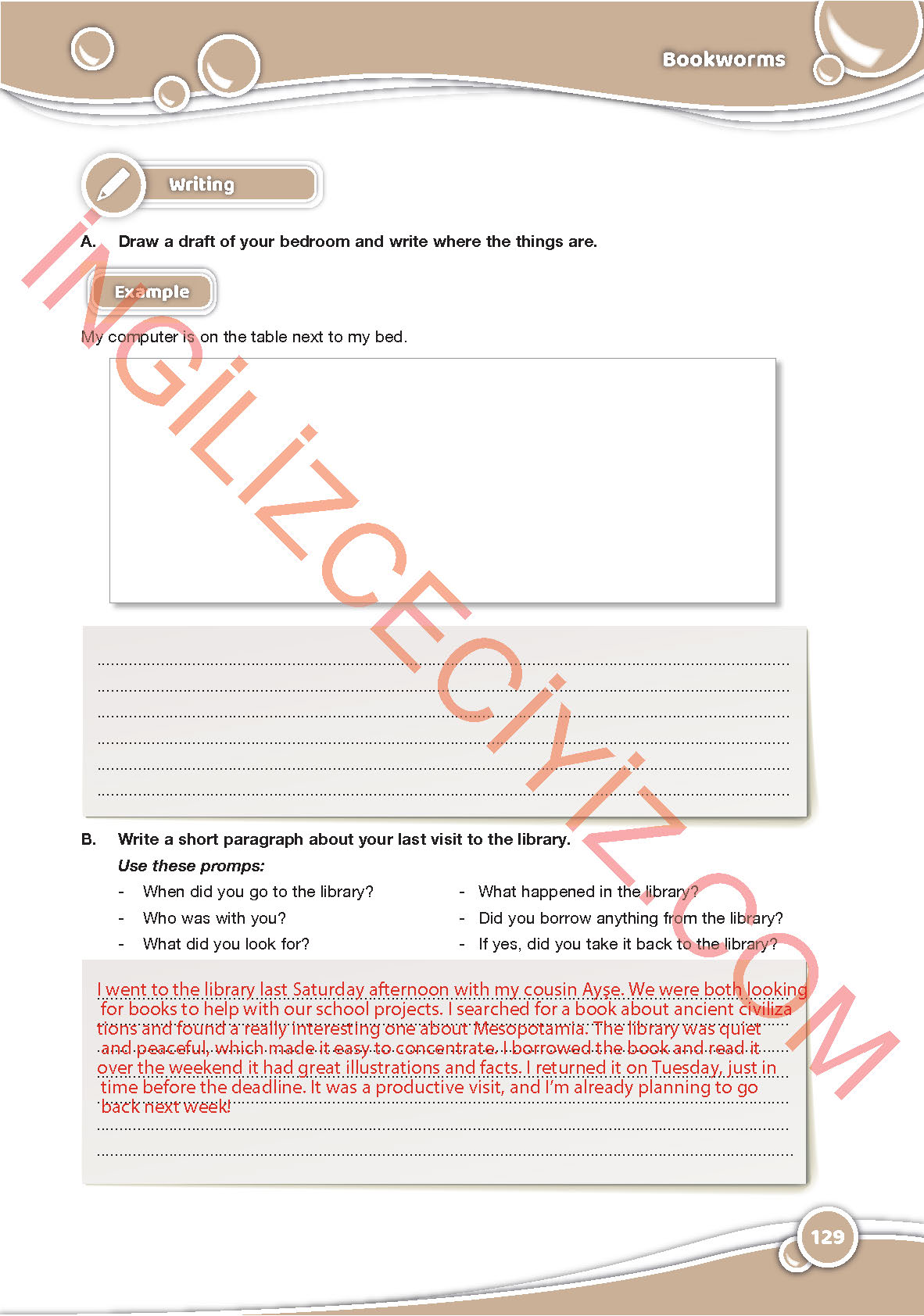 6. Sınıf Özgün Yayınları İngilizce Ders Kitabı Sayfa 129 Cevapları