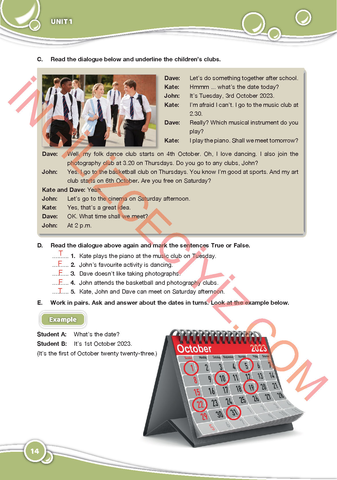 6. Sınıf Özgün Yayınları İngilizce Ders Kitabı Sayfa 14 Cevapları