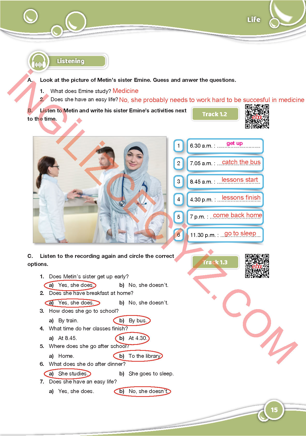 6. Sınıf Özgün Yayınları İngilizce Ders Kitabı Sayfa 15 Cevapları