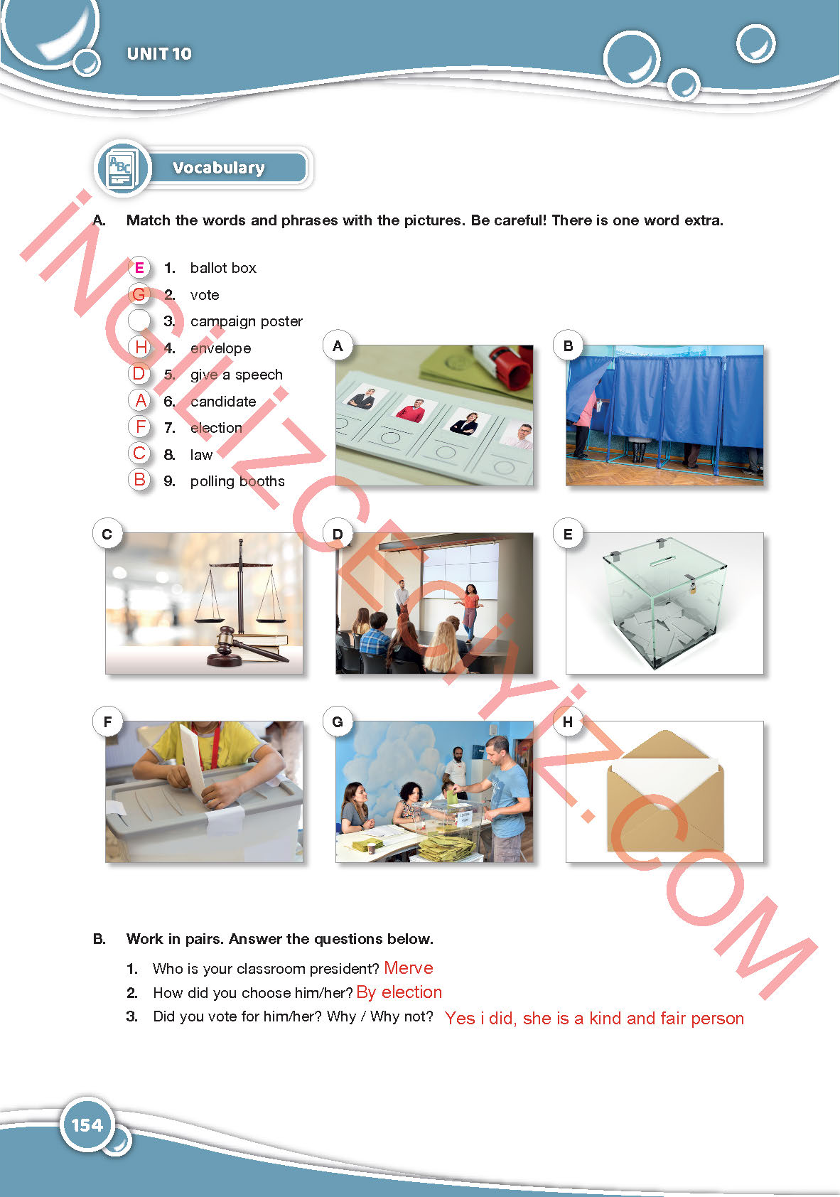 6. Sınıf Özgün Yayınları İngilizce Ders Kitabı Sayfa 154 Cevapları