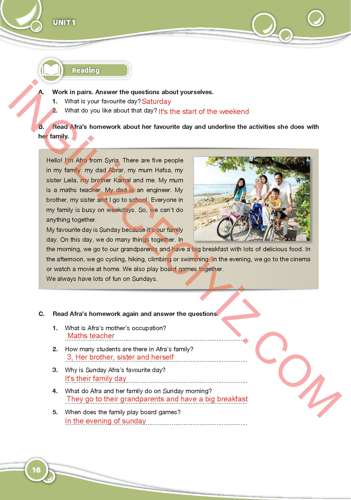 6. Sınıf Özgün Yayınları İngilizce Ders Kitabı Sayfa 16 Cevapları