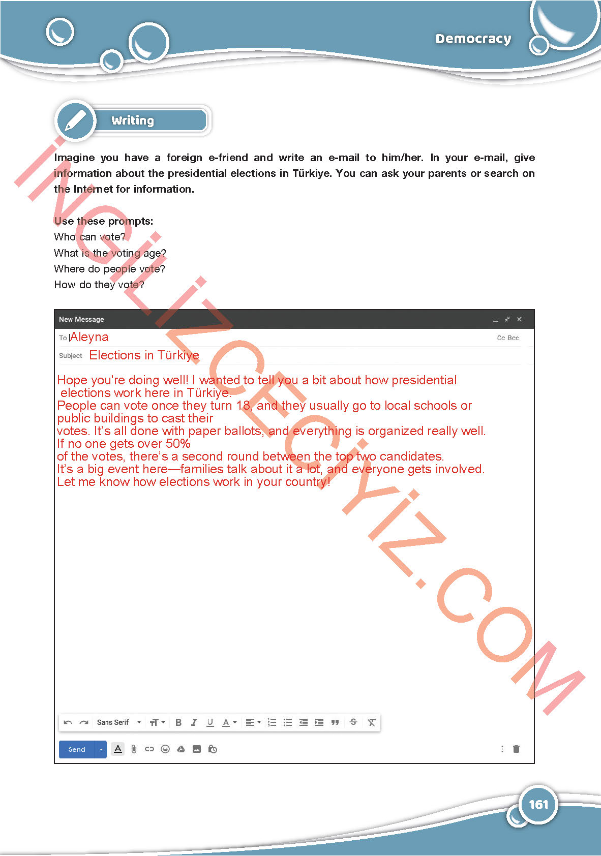 6. Sınıf Özgün Yayınları İngilizce Ders Kitabı Sayfa 161 Cevapları