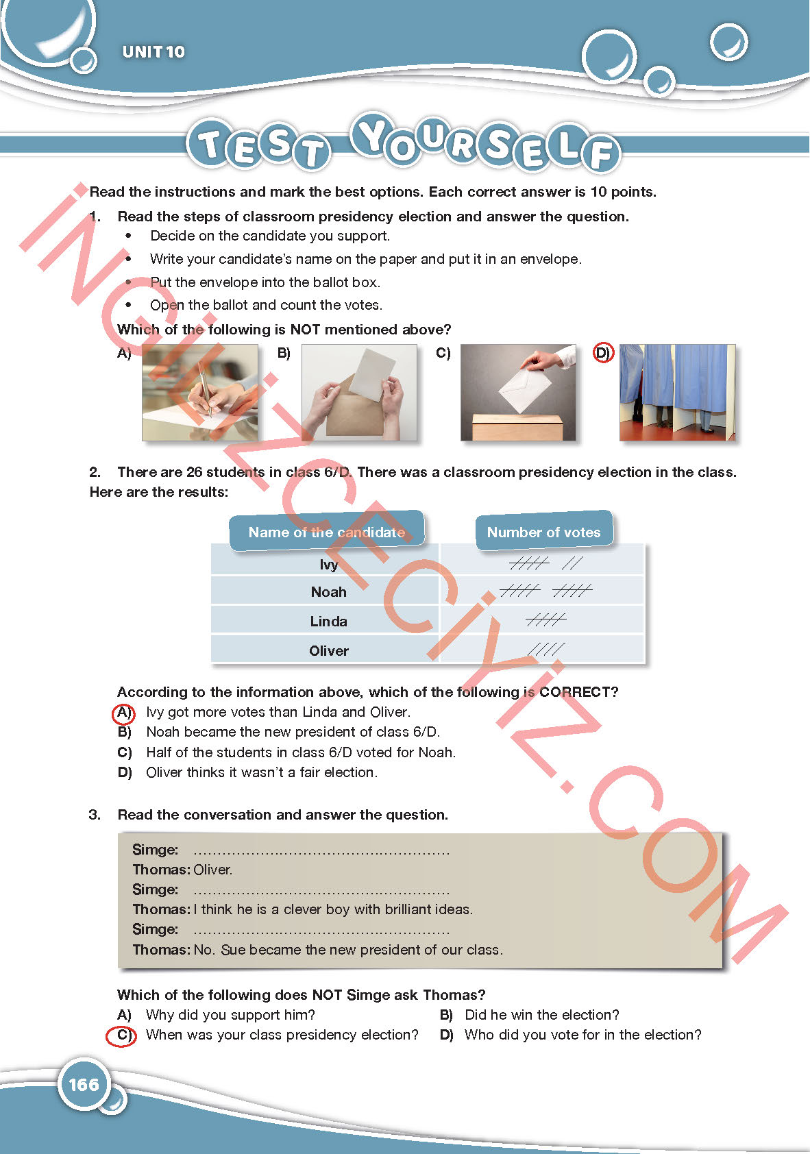 6. Sınıf Özgün Yayınları İngilizce Ders Kitabı Sayfa 166 Cevapları