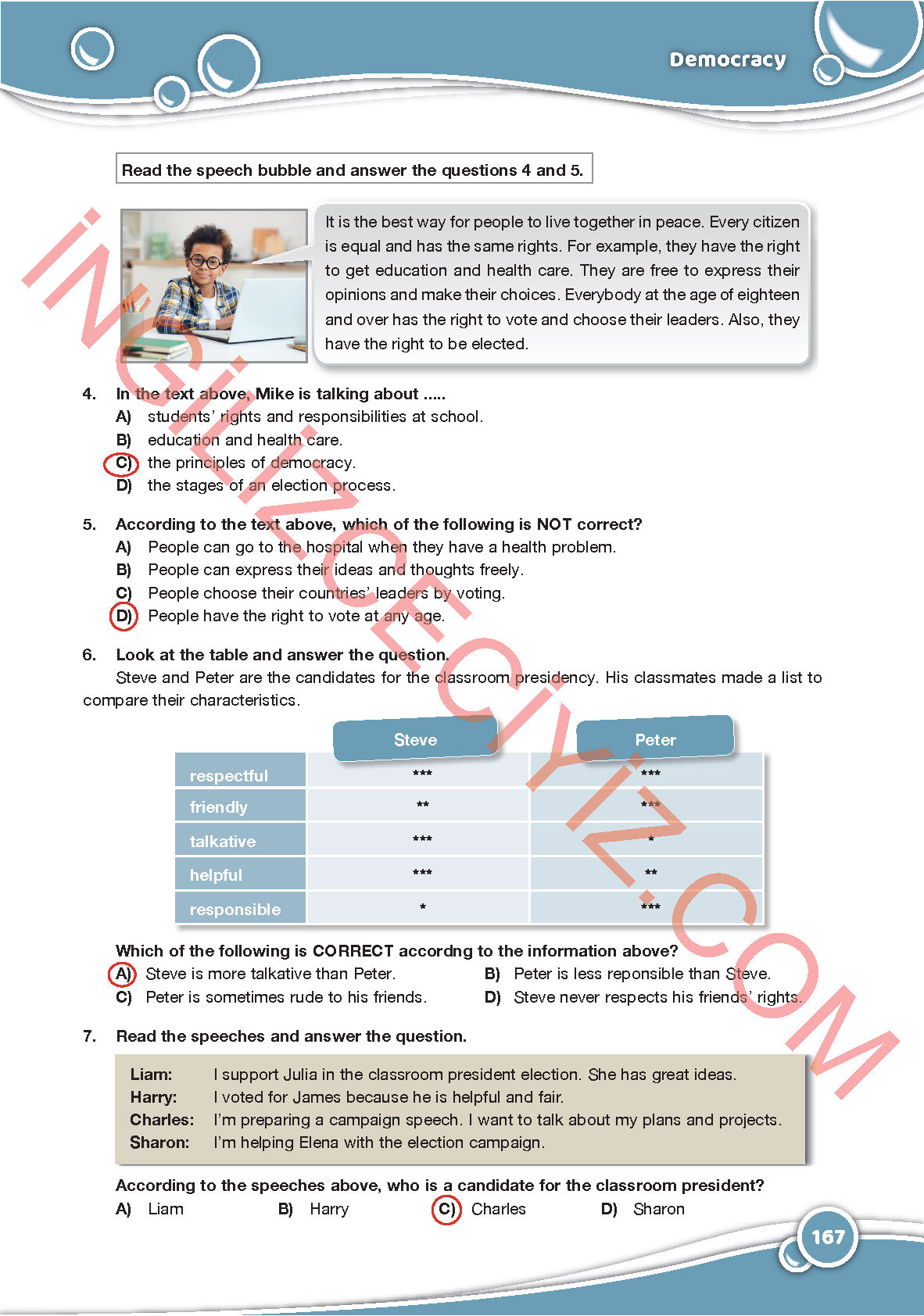 6. Sınıf Özgün Yayınları İngilizce Ders Kitabı Sayfa 167 Cevapları