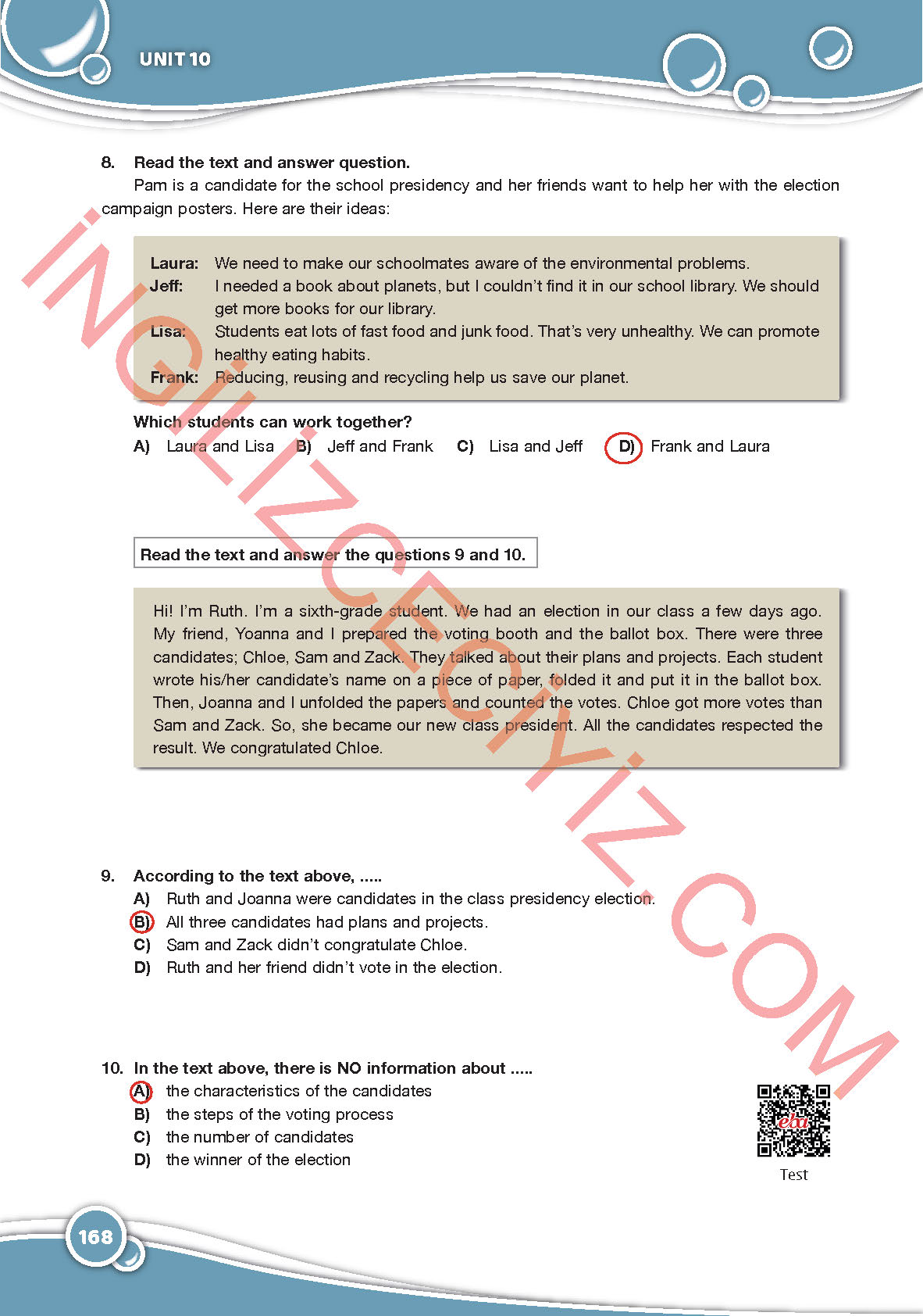 6. Sınıf Özgün Yayınları İngilizce Ders Kitabı Sayfa 168 Cevapları