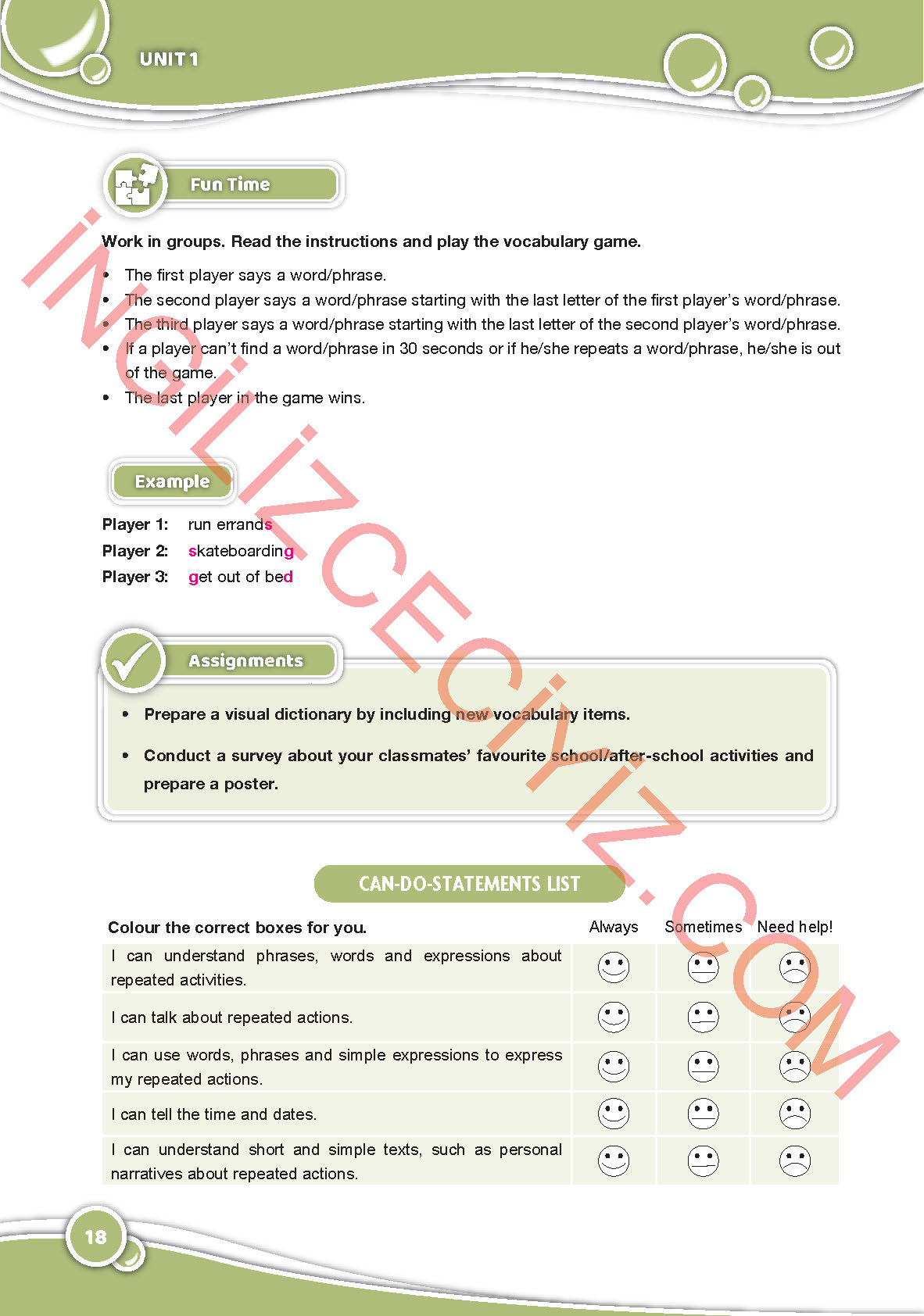 6. Sınıf Özgün Yayınları İngilizce Ders Kitabı Sayfa 18 Cevapları