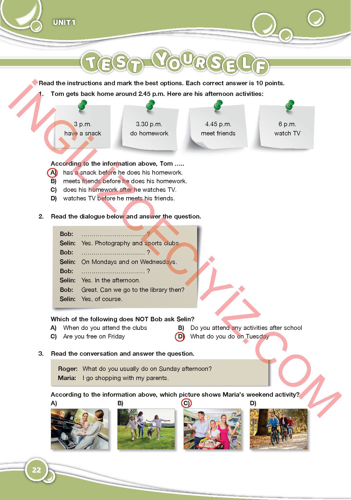 6. Sınıf Özgün Yayınları İngilizce Ders Kitabı Sayfa 22 Cevapları