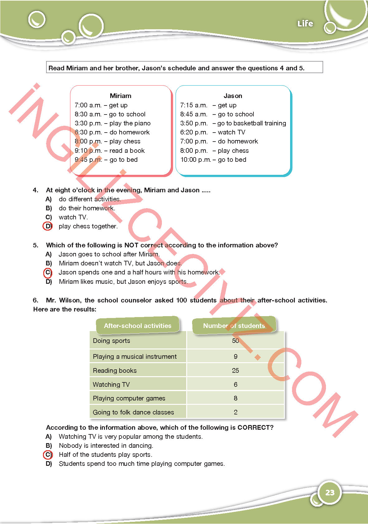 6. Sınıf Özgün Yayınları İngilizce Ders Kitabı Sayfa 23 Cevapları