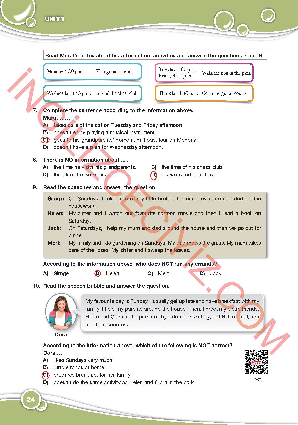 6. Sınıf Özgün Yayınları İngilizce Ders Kitabı Sayfa 24 Cevapları