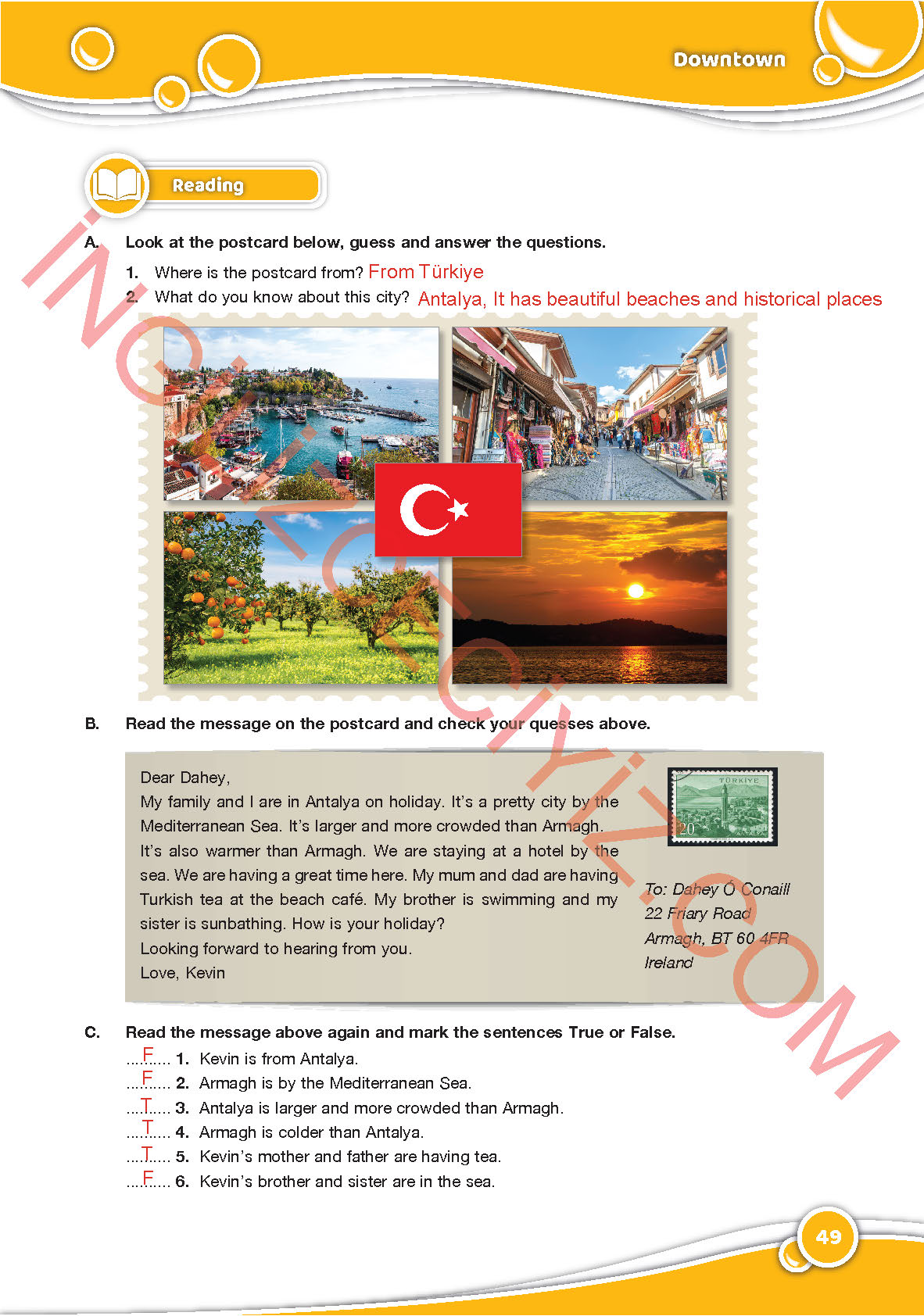 6. Sınıf Özgün Yayınları İngilizce Ders Kitabı Sayfa 49 Cevapları