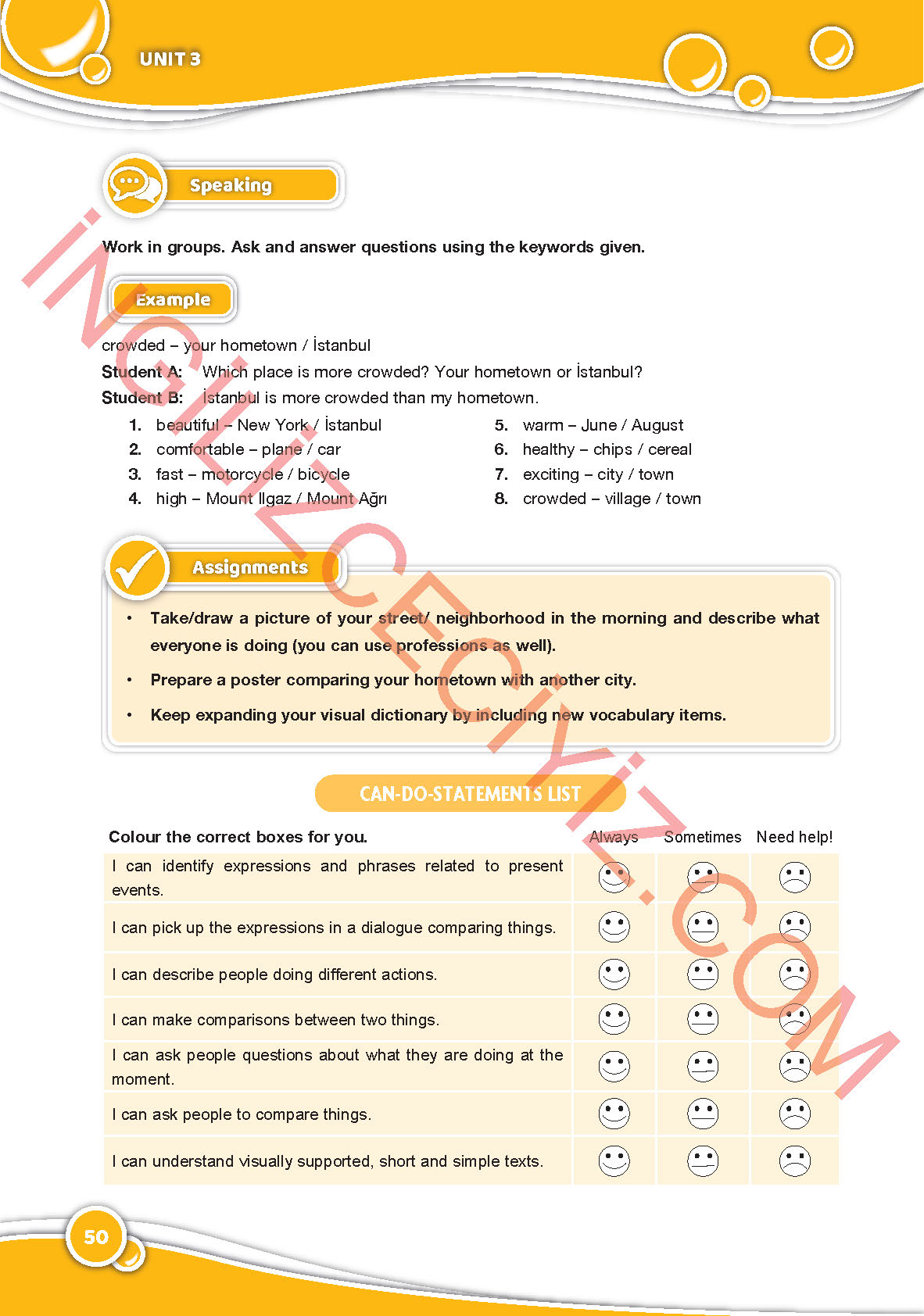 6. Sınıf Özgün Yayınları İngilizce Ders Kitabı Sayfa 50 Cevapları