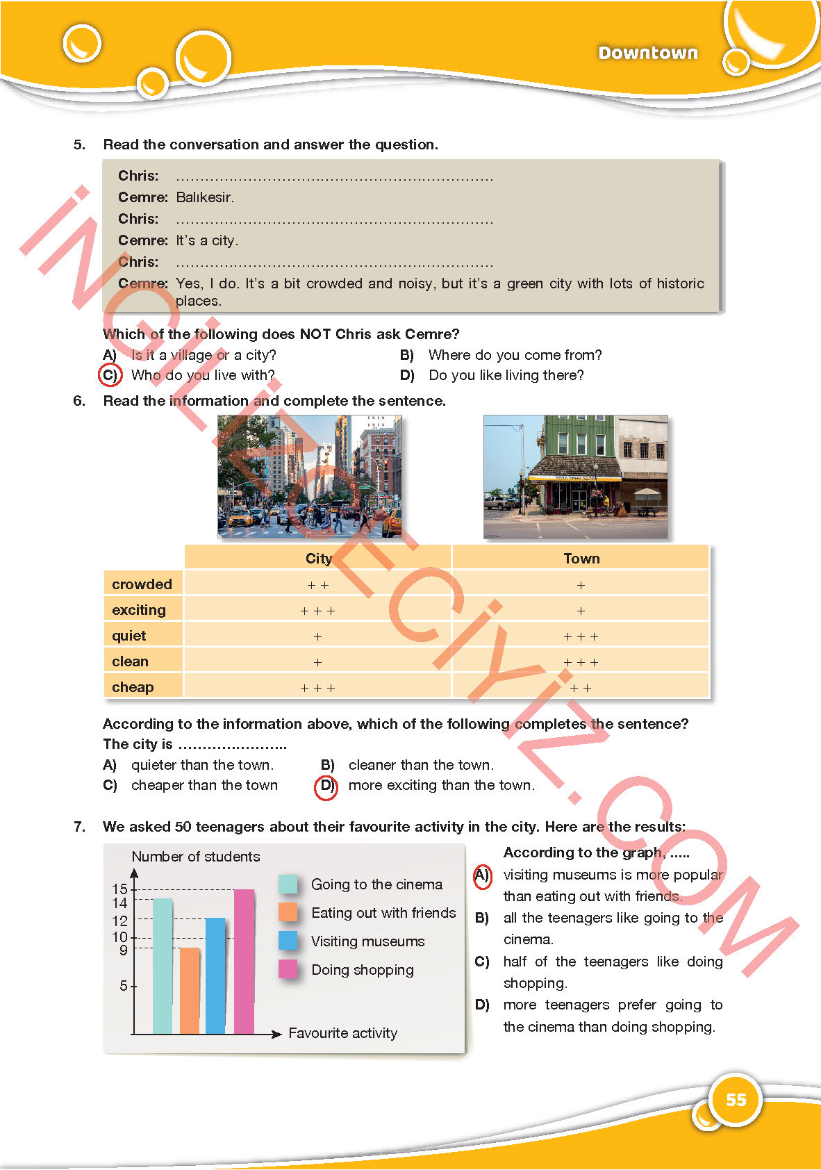 6. Sınıf Özgün Yayınları İngilizce Ders Kitabı Sayfa 55 Cevapları