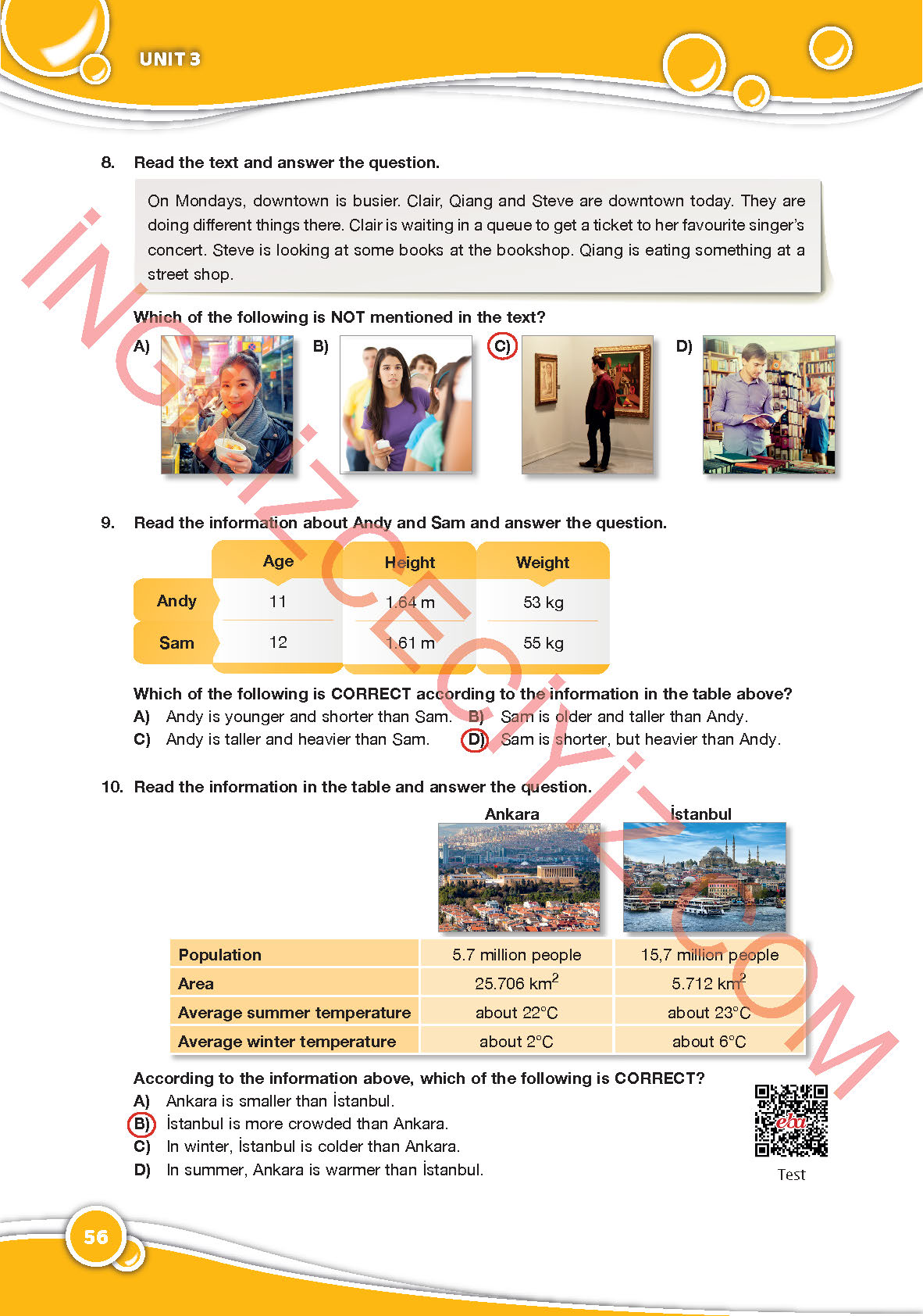 6. Sınıf Özgün Yayınları İngilizce Ders Kitabı Sayfa 56 Cevapları